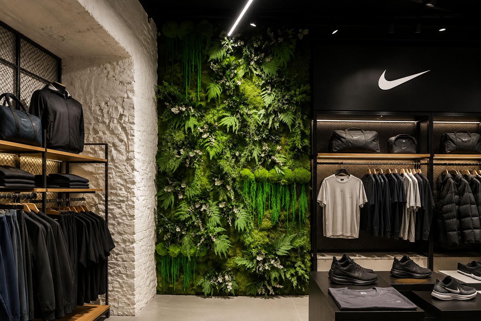 Mur végétal aménagé en boutique